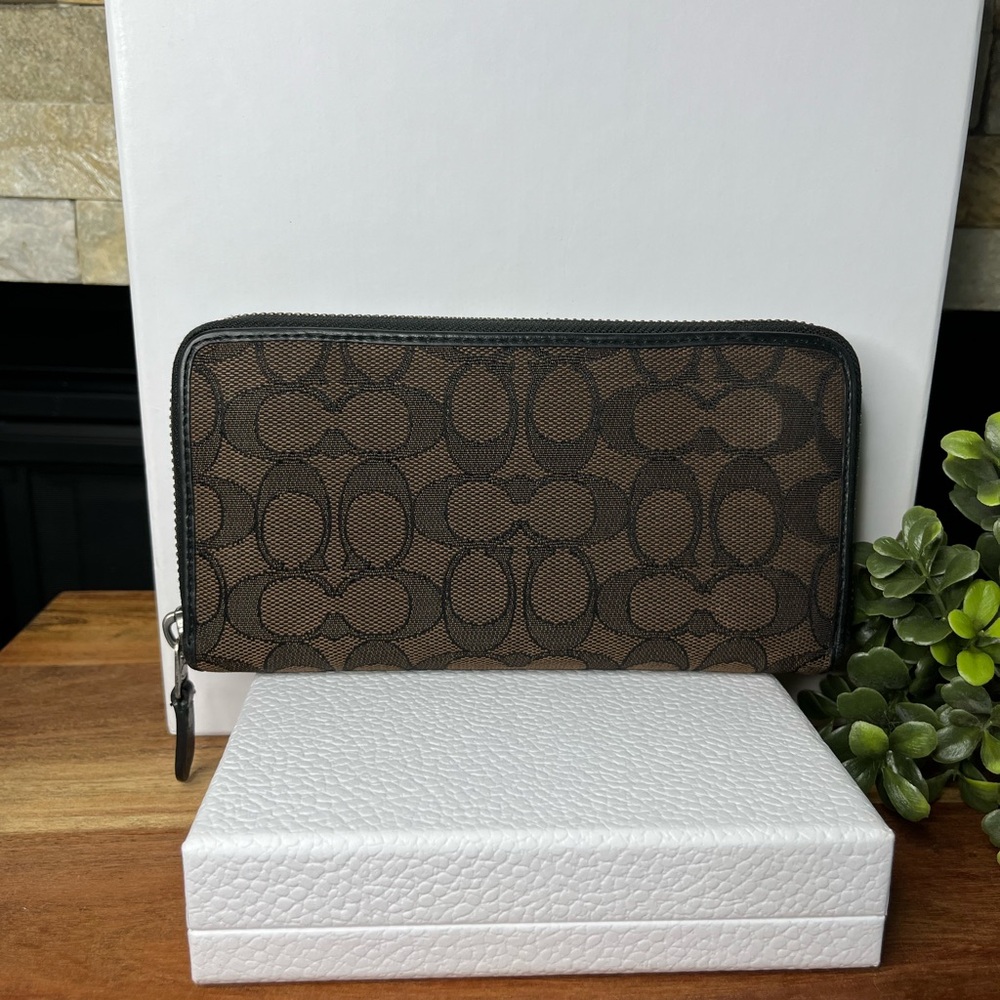 Coach Colorblock Signature Canvas Black & Brown  Zip-Around Wallet